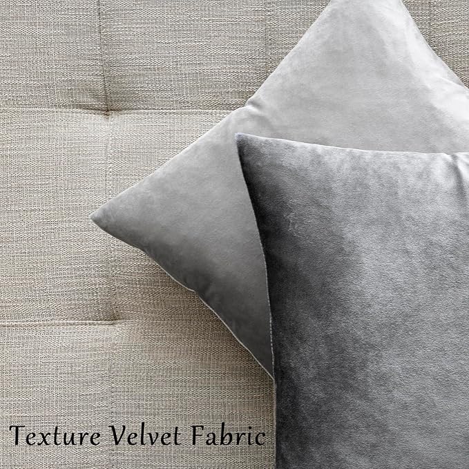 GIGIZAZA 16x16 Velvet Small Pillow Covers,Set of 2 Dark Grey Throw Pillows Modern Covers for Living Room Decorative Luxury Solid Couch Sofa Square Pillow Cases
