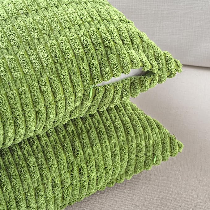 Fancy Homi 4 Packs Boho Lime Green Decorative Throw Pillow Covers 24x24 Inch for Couch Bed Sofa, Rustic Modern Farmhouse Home Decor, Soft Plush Corduroy Cute Square Cushion Case 60x60 cm
