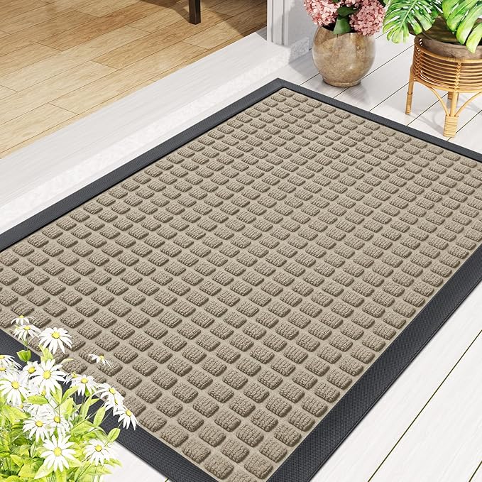 Smiry Front Door Mat Outside Entrance, Heavy Duty Natural Rubber Doormat, Non Slip, Trap Dirt and Moisture, Easy Clean, Low Profile Welcome Floor Mats for Indoor Outdoor Entry, 47x32 Inch, Beige