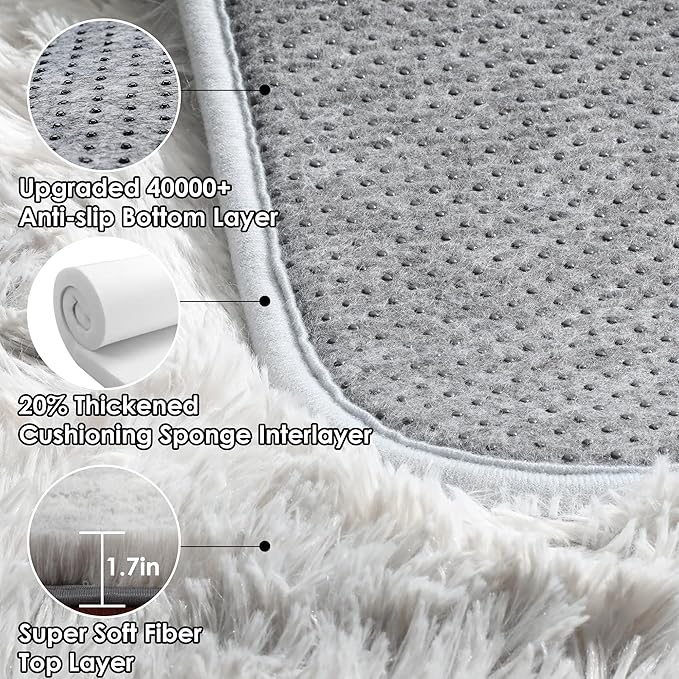 ONASAR 2x6 Runner Rugs for Bedroom Living Room, Fluffy Tie-Dyed Light Grey Bedside Hallway Throw Area Rug, Ultra Soft Plush Furry Floor Carpet Mat for Nursery Kids Dorm Closet Home Decor