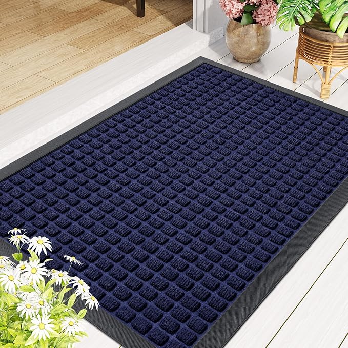 Smiry Front Door Mat Outside Entrance, Heavy Duty Natural Rubber Doormat, Non Slip, Trap Dirt and Moisture, Easy Clean, Low Profile Welcome Floor Mats for Indoor Outdoor Entry, 59x34 Inch, Navy Blue