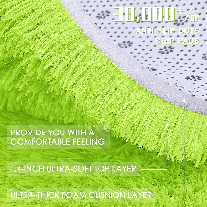 OLANLY 5x7 Machine Washable Large Area Rugs for Living Room, Bedroom, Soft Fluffy Shaggy Bedside Rug, Indoor Floor Carpet for Kids Girls and Boys, Dorms, Nursery, Home Decor Aesthetic, Lime Green