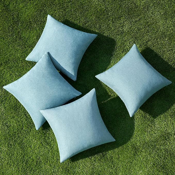 MIULEE Pack of 4 Decorative Outdoor Throw Pillow Covers Linen Waterproof Pillow Covers Farmhouse Cushion Cases for Patio Garden Tent Balcony Couch Sofa 16x16 inch Blue Gray