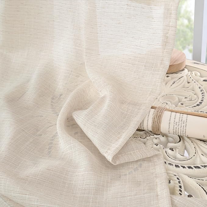 BGment Linen Curtains 84 Inch Length for Living Room, Oatmeal Lightweight Rustic Country Window Drapes for Farmhouse Bedroom Dining Room Decor Rod Pocket Textured, 2 Panels Set, Each 60 Inch Wide