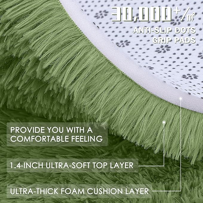 OLANLY Area Rugs for Living Room Bedroom, Machine Washable 4x5.9 ft Soft Fluffy Shaggy Bedside Rug, Indoor Floor Carpet for Kids Girls and Boys, Dorms, Nursery Rooms, Home Decor Aesthetic, Green