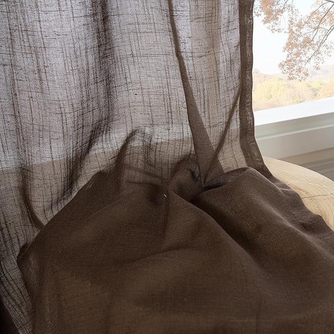 BGment Brown Linen Curtains 63 Inches Long for Living Room, Semi Sheer Window Drapes Rustic Textured for Farmhouse Beroom Dining Room Decor Rod Pocket Lightweight, 2 Panels Set, Each 52 Inch Wide