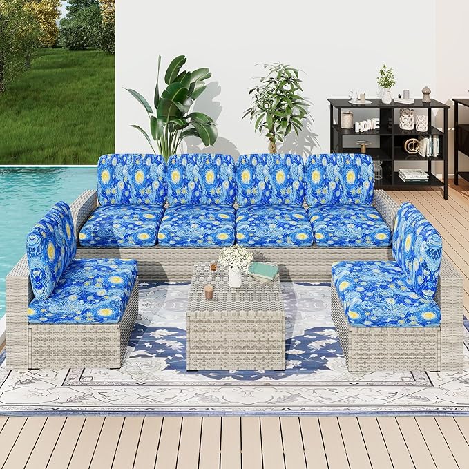 hyha Printed Couch Cushion Covers, Floral Sofa Covers Washable for Cushion Couch, Stretch Pattern Outdoor Cushion Covers for Patio Furniture with Elastic Bottom(Small, Starry Sky)