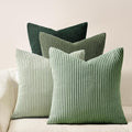 Topfinel Light Green Decorative Throw Pillow Covers Green Series,Winter Fluffy Corduroy Striped Euro Pillows Shams for Couch Bed Bedroom,Western Modern Hunter Green Pillowcase 26x26 Inch Set of 4