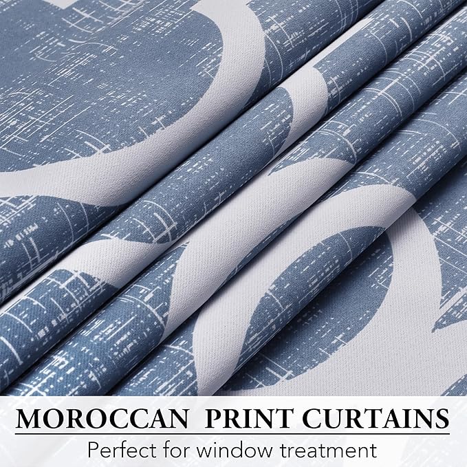 Beauoop 100% Blackout Curtains 45 Inches Long 2 Panels for Bedroom Living Room Blue Moroccan Geo Room Darkening Thermal Insulated Soundproof Grommet Top Window Treatments Drapes, 50x45 Set of 2