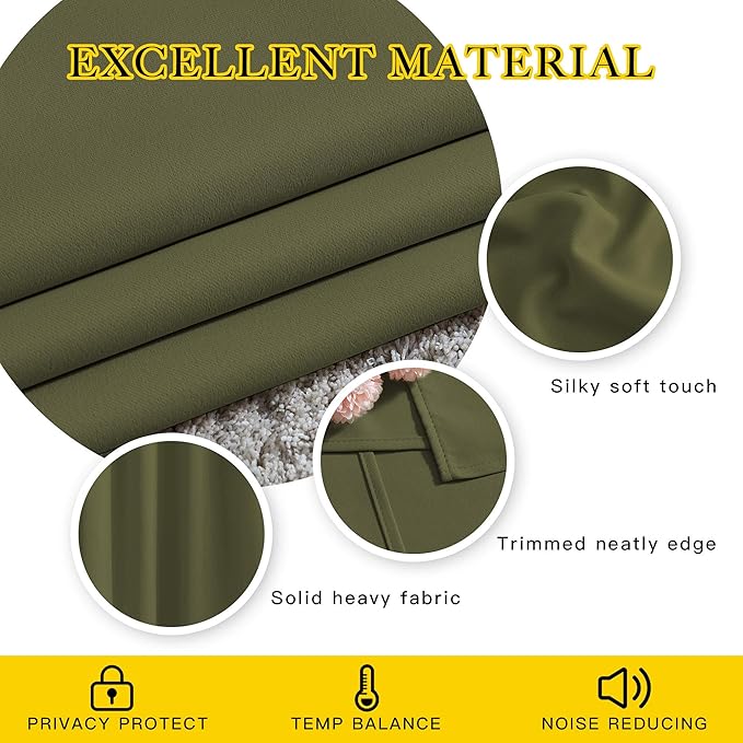 NICETOWN Room Darkening Living Room Curtains 102 inches Long - Grommet Thermal Insulated Window Drapes Room Divider Blinds Sound Reducing for Living Room (W66 x L102, Olive, 2 Pieces)