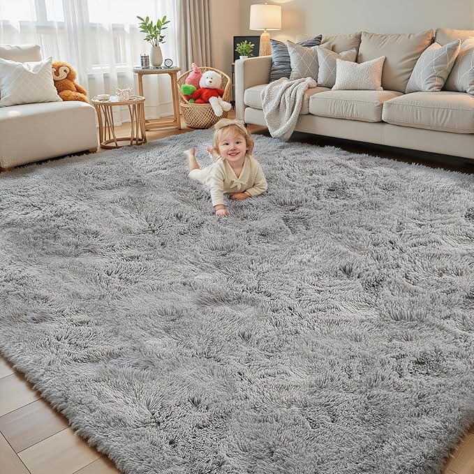 Area Rugs 10x14 Living Room, Shaggy Carpet Soft Plush Furry Bedside Rug Large Area Rugs for Bedroom Kids Girls Boys Home Decor Anti Slip(10 x 14, Light Grey)