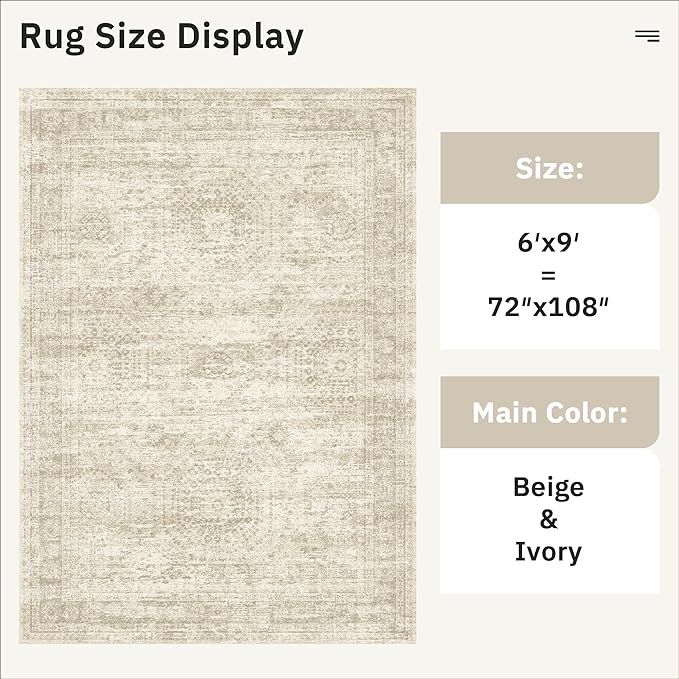 6x9 Area Rug for Living Room Washable 6x9 Rug Non-Slip Modern Rugs for Bedroom Dinning Room Ultra-Thin Indoor Beige Rug