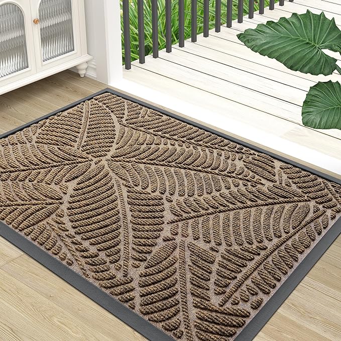 Colorxy Waterproof Doormat, Sturdy Natural Rubber Front Indoor Mat, Non Slip Low Profile Indoor Outdoor Door Mats, Stain and Fade Resistant Floor Mat, Easy Clean Patio Entrance Mat, 59''x36'', Brown