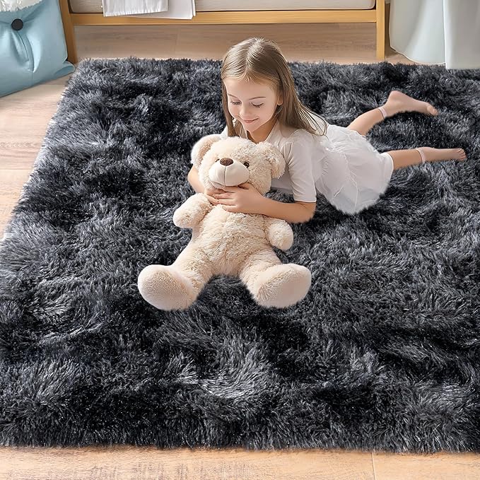 Pionblank Large Rug for Living Room 6x9 Feet, Modern Soft Shag Area Rug, Plush Fuzzy Carpet for Bedroom Girls Boys Room Home Nursery Teens Dorm Decor, Dark Grey