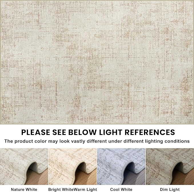 10x12 Area Rugs for Living Room Washable Rug: Anti-Skid Abstract Modern Living Room Rug Soft Thin Carpets Indoor Floor Non-Shedding Carpet for Bedroom Dining Farmhouse Nursery Beige White