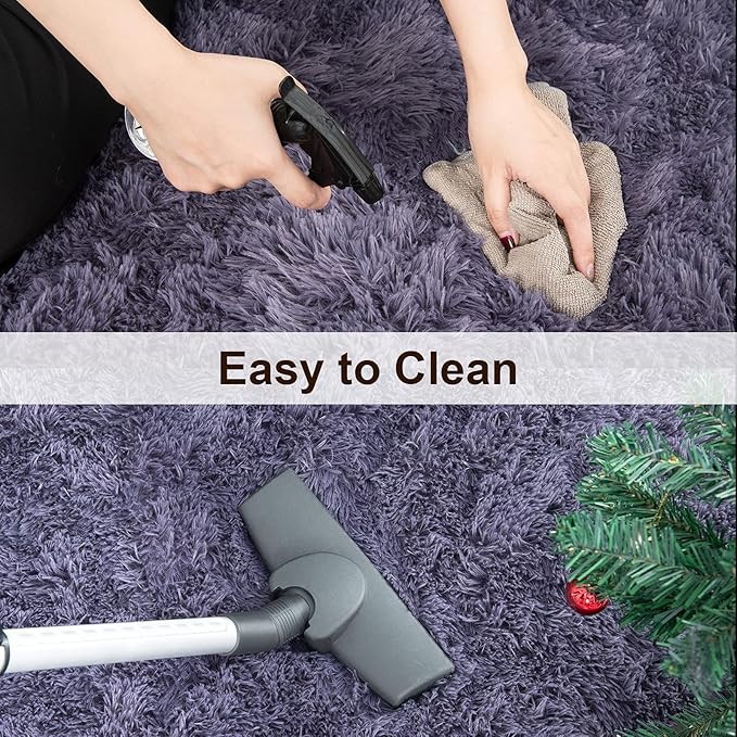 TWINNIS Super Soft Shaggy Rugs Fluffy Carpets 6x9 Feet, Indoor Modern Plush Area Rugs for Living Room Bedroom Kids Room Nursery Home Decor, Upgrade Anti-Skid Rectangular Fuzzy Rug, Grey Purple