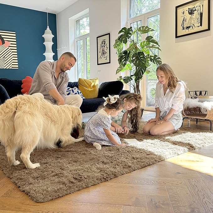 OLANLY 8x10 Machine Washable Large Area Rugs for Living Room, Bedroom, Soft Fluffy Shaggy Bedside Rug, Indoor Floor Carpet for Kids Girls and Boys, Dorms, Nursery, Home Decor Aesthetic, Taupe