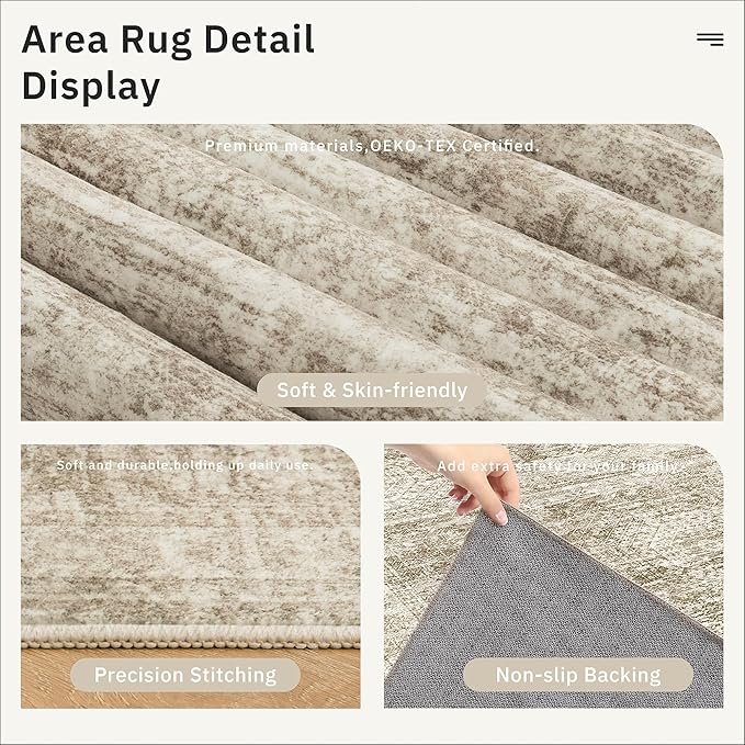 Runner Rug 2'6" x 10' Washable Non-Slip Runner Rugs for Kitchen Bathroom Laundry Room Vintage Ultra Thin Runners for Hallway Entryway Brown