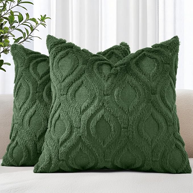decorUhome Throw Pillow Covers 26x26 Inch Set of 2, Soft Plush Faux Wool Forest Elf Solid Couch Pillow Covers, Accent Euro Sham Farmhouse Neutral Square Pillow Cases for Sofa Bed Living Room