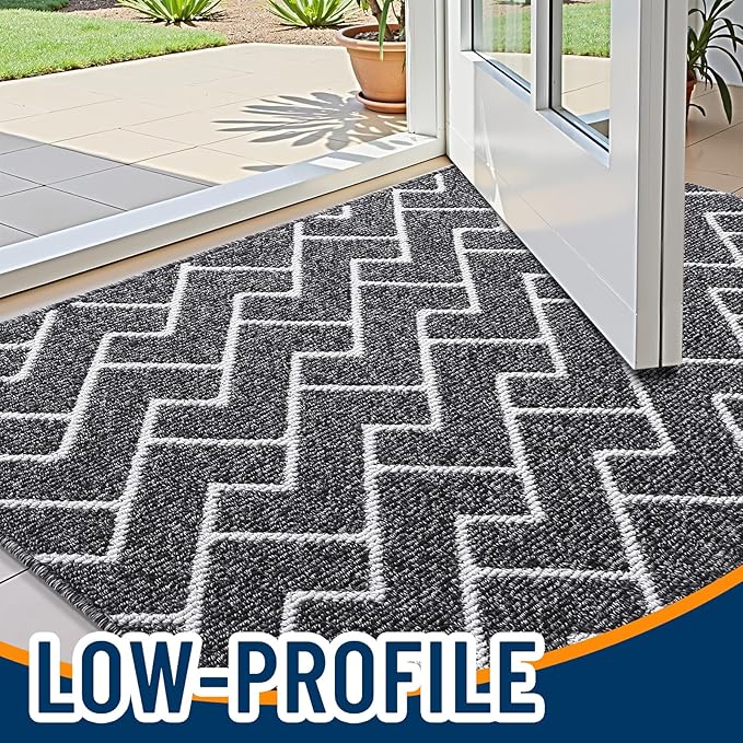 OLANLY Front Door Mat, Non-Slip Rubber Backing, Dirt Resistant and Absorbent, Washable, Easy to Clean Low-Profile Indoor Doormat for Back Door, Entryway, Inside Entrance, 40x32, Black