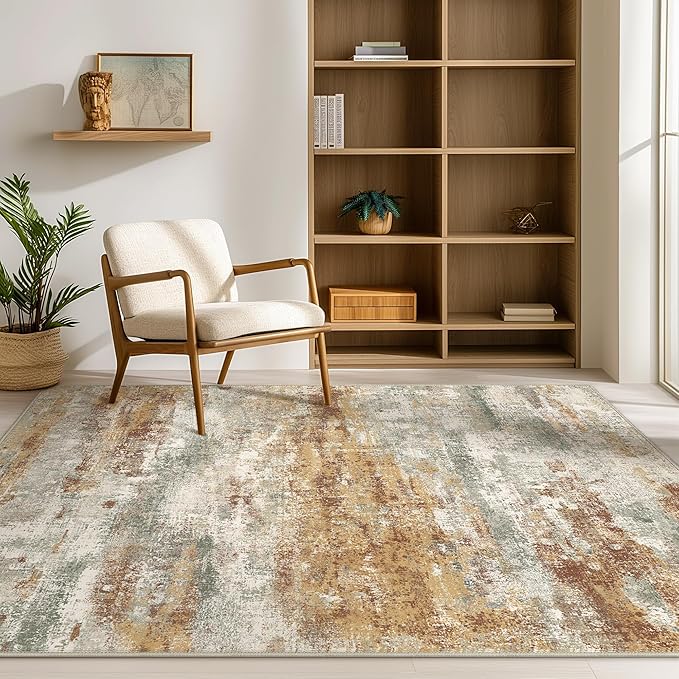 BEIMO Area Rugs 10x14 for Living Room Bedroom, Modern Abstract Machine Washable Rug, Large Soft Low Pile Floor Cover with Non Slip Backing for Dining Room, Orange Green