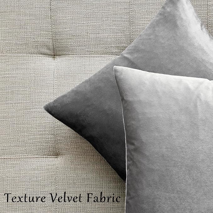 GIGIZAZA 16x16 Square Velvet Small Pillow Covers Set of 2 Silver Grey Throw Pillow Covers Modern Decorative Pillows for Living Room Couch Luxury Pillow Cases