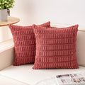 Pack of 2 Corduroy Decorative Throw Pillow Covers 24x24 Inch Soft Striped Pillow Covers Modern Farmhouse Home Decor for Sofa Living Room Couch Bed（Cranberry Red）