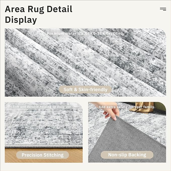 Runner Rug 3x8 Washable Non-Slip Hallway Runner Rugs for Kitchen Bathroom Laundry Room Grey Vintage Floor Carpet Runners for Hallways Entryway