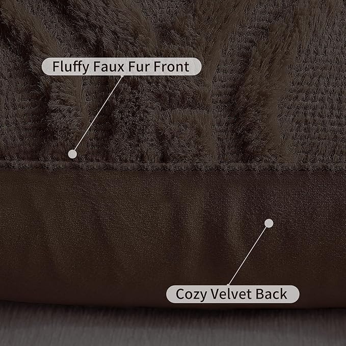 decorUhome Throw Pillow Covers 18x18 Inch Set of 2, Soft Plush Faux Wool Dark Brown Solid Couch Pillow Covers, Accent Farmhouse Neutral Square Pillow Cases for Sofa Bed Living Room