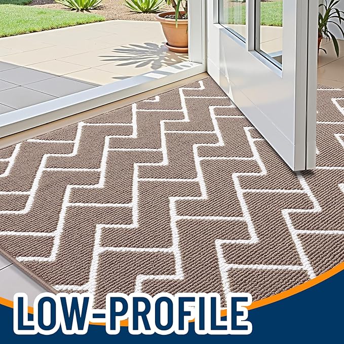 OLANLY Front Door Mat, Non-Slip Rubber Backing, Dirt Resistant and Absorbent, Washable, Easy to Clean Low-Profile Indoor Doormat for Back Door, Entryway, Inside Entrance, 32x20, Brown