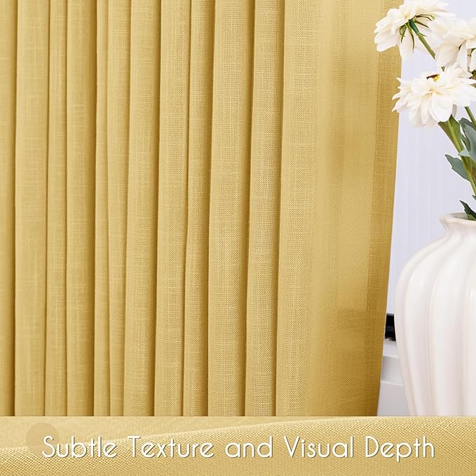 Gold Curtains for Living Room Back Tab Modern Farmhouse Semi Sheer Curtains 102 inches Long 2 Panels Set Muted Neutral Window Curtain for Dining Room Bedroom 52x102