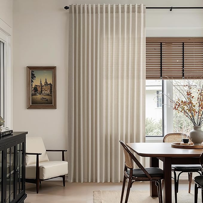 Nanspring Cobblestone Linen Curtains for Living Room 100 Inches Long Light Filtering Semi Sheer Curtain Back Tab Modern Farmhouse Decor Elegant Drapes for Bedroom Dinner Room 52x100, 2 Panels
