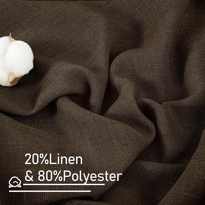 LAMIT Linen Curtains 90 Inch for Living Room, Back Tab and Rod Pocket Linen Textured Farmhouse Curtains Light Filtering Drapes for Bedroom/Dining Room, Dark Brown, Set of 2, 52 x 90 Inch