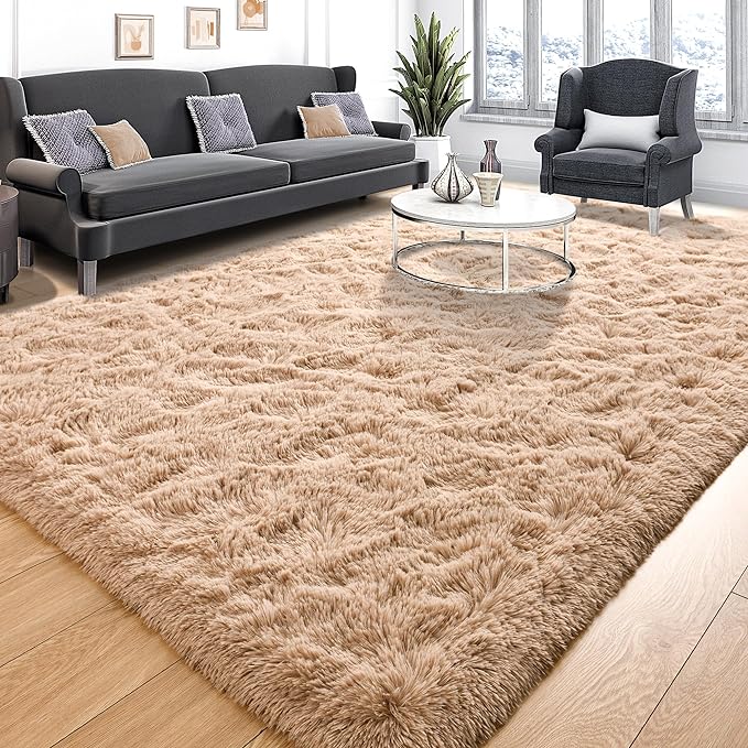 Tepook Super Soft Fluffy Rugs for Living Room, Shag 6x9 Area Rugs for Bedroom, Modern Shaggy Rug Fuzzy Carpets for Kids, Plush Indoor Nursery Home Decor Rug with Non-Slip Bottom, Beige
