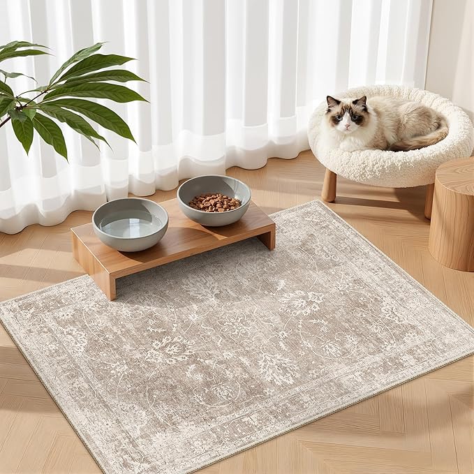 Madane 2x3 Washable Rugs for Entryway, Low Pile Non-Slip Small Area Rug Kitchen Door Mat, Vintage Soft Throw Neutral Rug Floor Mat for Indoor Front Entrance Bathroom Hallway (2 x 3, Brown/Sand)