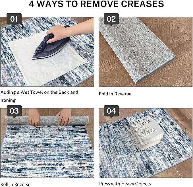 Lansny Modern Abstract Runner Rug 2.6x10, Grey Blue White Washable Long Kitchen Runner Non-Slip Soft Hallway Rug Runner Thin Print Faux Wool Carpet for Entryway Bedroom Laundry Room Indoor Home Decor