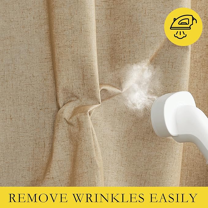 NICETOWN 100% Absolutely Blackout Linen Curtains with Thermal Insulated White Liner, Camel, 42" Wide by 54" Long, 2 Pieces, Linen Blend Window Drapes Privacy Window Treatments for Bedroom/Kids Room