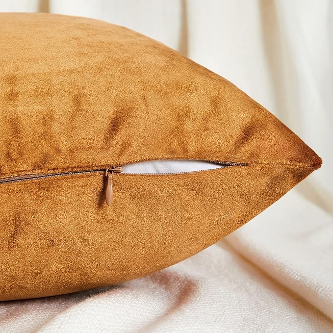 GIGIZAZA Decorative Throw Pillow Covers for Sofa,Cinnamon Burnt Orange Velvet Bed 2 Pack Soft Cushion Cover