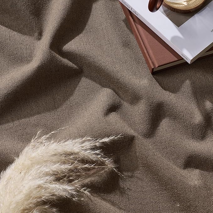 RYB HOME Coffee 100% Blackout Linen Curtains 78 inch Long, Thermal Insulated & Privacy Assurd Home Decor Drapes for Bedroom/Office/Nursery, Rod Pocket & Back Tab Window Treatment, W52 X L78, 2 Panels