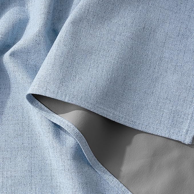 RYB HOME Linen Texture Curtains for Bedroom, 100% Blackout Thermal Insulated Curtains, Rod Pocket&Back Tab Room Darkening Drapes Luxury Decor for Living Room Nursery, W52xL96, 2 Panels, Smoky Blue