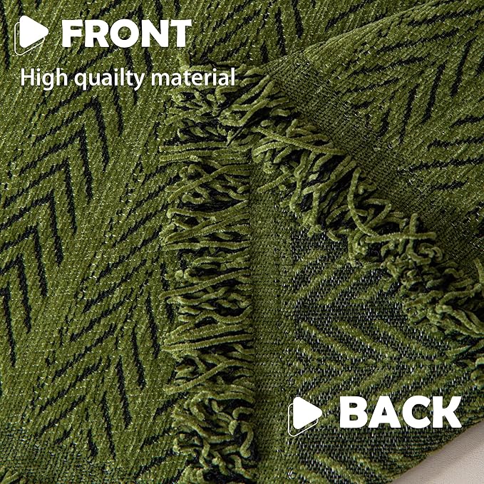 Boho Chenille Couch Cover for Dogs, Non Slip Sofa Cover, Couch Slipcover Covers for 3 Cushion, Furniture Protector with Tassels for Pets Washable, 91"x150", Fishbone Green