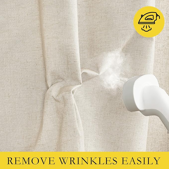 NICETOWN 100% Absolutely Blackout Linen Curtains with Thermal Insulated White Liner, 52" W, 2 PCs, Beige, 120" Long Drapes Sweep The Floor Decorative Keep Privacy Panels for Living Room/Villa/Bedroom