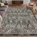 Washable Area Rug 6' x 9' Vintage Traditional Persian Mat - Foldable Distressed Non-Slip Machine Washable Carpet for Living Room Bedroom Kitchen Home Decor - Ebony and Taupe