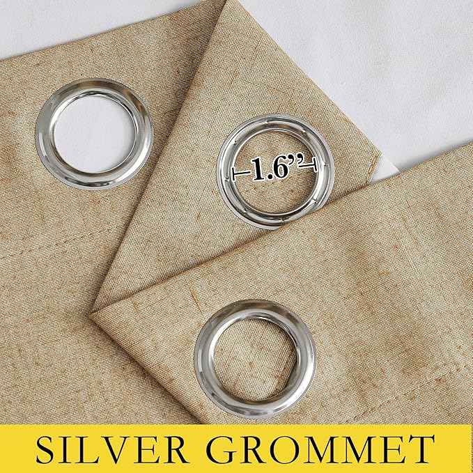 NICETOWN 100% Absolutely Blackout Linen Curtains with Thermal Insulated White Liner, Camel, W52 x L102, 2 Panels, Textured Linen Look Noise Reducing Window Treatments Drapes for Bedroom/Living Room