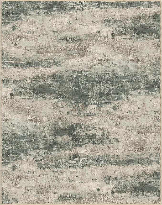 BEIMO Area Rugs 10x14 for Living Room Bedroom, Modern Abstract Machine Washable Rug, Large Soft Low Pile Floor Cover with Non Slip Backing for Dining Room, Grey/Dark Green
