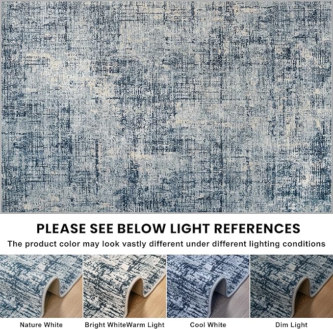 9x12 Area Rugs for Living Room Washable Rug: Anti-Skid Abstract Modern Living Room Rug Soft Thin Carpets Indoor Floor Non-Shedding Carpet for Bedroom Dining Farmhouse Nursery Home Office Blue Gold